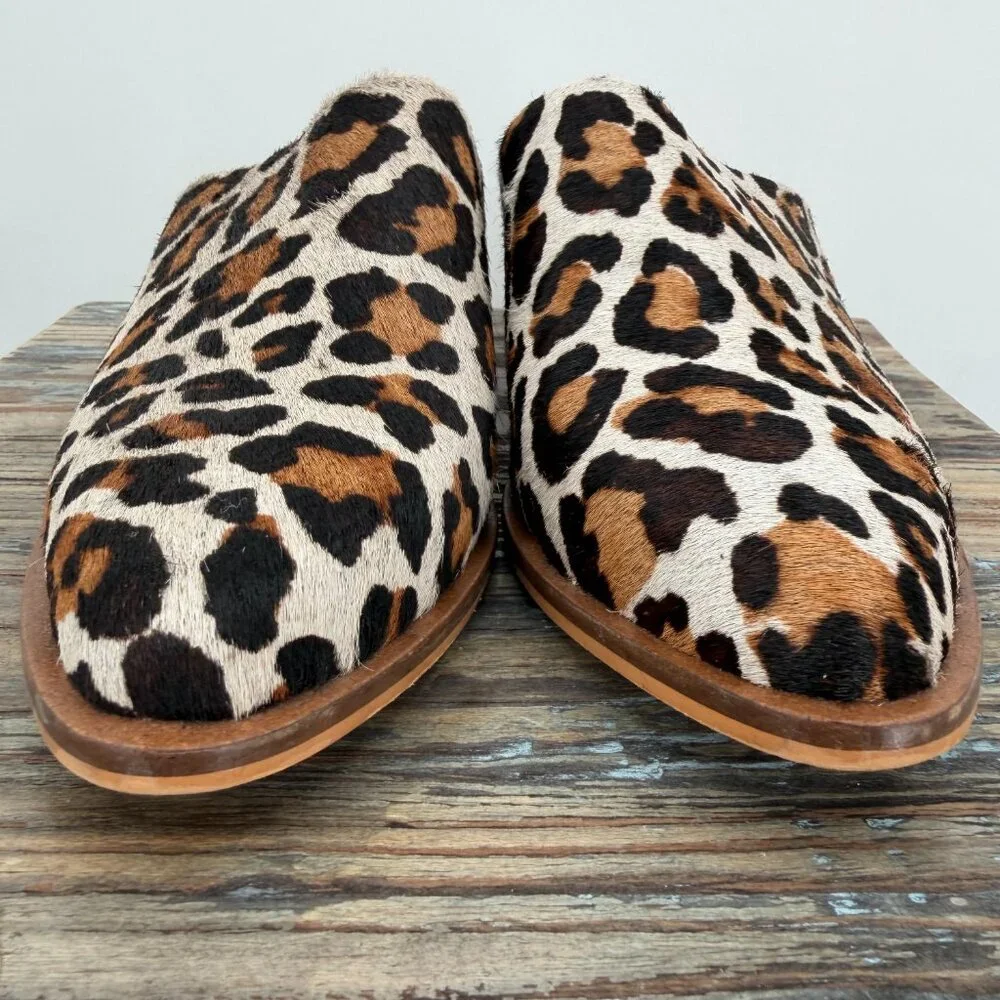 ABLE Local+Global Leopard Hair On Leather Mules Women’s 9.5 Block Heel Slip On - Picture 6 of 9